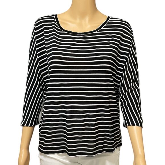 Loft Outlet Lounge Tops - Loft Outlet Lounge Women Striped Black Soft Knit Top Sz/S